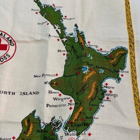 Vtg Linen Tea Towel Map New Zealand Red Cross Made In Ireland Large - Picture 3 of 7